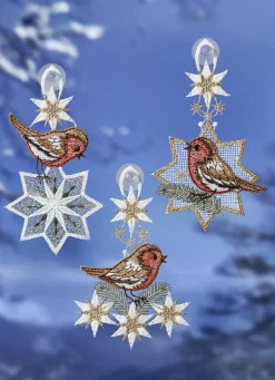 PLAUENER SPITZE Fensterdekorationen|Dekoration>Fensterbild, 3er Set, aus echter BUNT