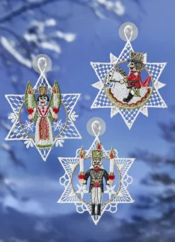 PLAUENER SPITZE Fensterdekorationen|Heimtextilien>Fensterbild Erzgebirge, 3er-Set, aus echter BUNT