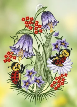 PLAUENER SPITZE Heimtextilien|Dekoration>Fensterbild Marienkäfer aus GRÜN-BUNT
