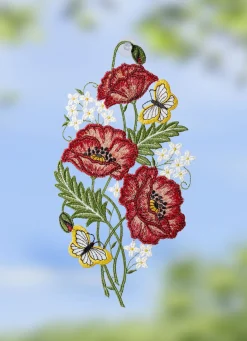PLAUENER SPITZE Heimtextilien|Dekoration>Fensterbild mit Mohnblumen-Motiv aus BUNT