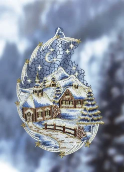 PLAUENER SPITZE Fensterdekorationen|Dekoration>Fensterbild Schnee-Landschaft aus echter WEISS-BRAUN