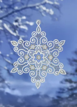 PLAUENER SPITZE Fensterdekorationen|Dekoration>Fensterbild Stern aus WEISS-GOLD