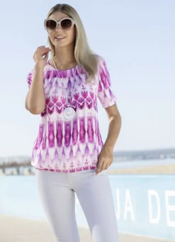 Blusen & Tuniken>Figur umspielende Tunika FUCHSIA-ECRU-AZALEE-BUNT