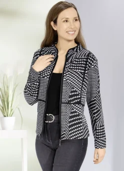 Blusen & Tuniken>Flauschige Blusenjacke SCHWARZ-ECRU
