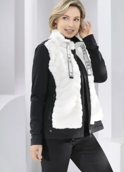 Linea Primero Jacken & Mäntel>Fleecejacke im aktuellen Materialmix SCHWARZ-NATURWEISS