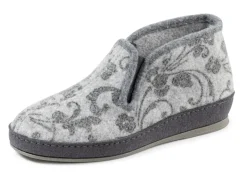 Schuhe|Damenschuhe>Floral bedruckter Wollfilz-Hausschuh GRAU