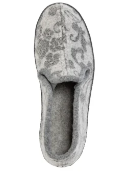 Schuhe|Damenschuhe></noscript>Floral bedruckter Wollfilz-Hausschuh GRAU