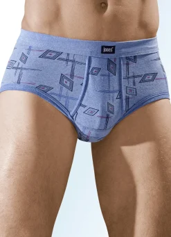 Wäsche>Fünferpack Slips aus Feinripp mit Eingriff 3X JEANSBLAU MELIERT-BUNT, 2X GRAU MELIERT-BUNT