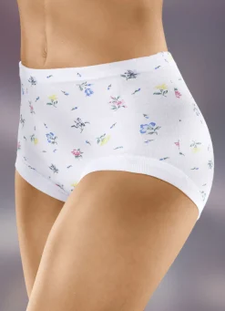 Wäsche|Damenwäsche>Fünferpack Slips mit auswechselbarem Gummizug 3X WEISS-BUNT BEDRUCKT, 2X WEISS