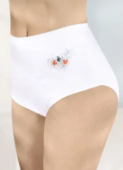 Damenwäsche|Wäsche>Fünferpack Slips mit Blumemotiv 5X WEISS