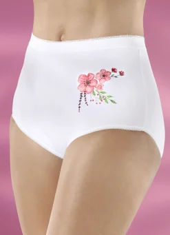 Wäsche|Damenwäsche>Fünferpack Slips mit Druckmotiv WEISS