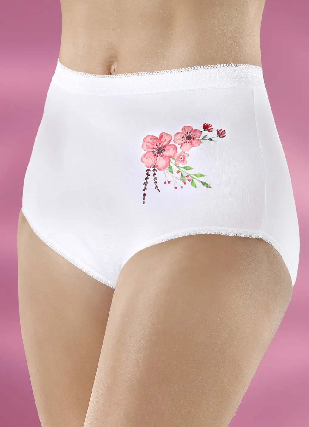 Wäsche|Damenwäsche>Fünferpack Slips mit Druckmotiv WEISS