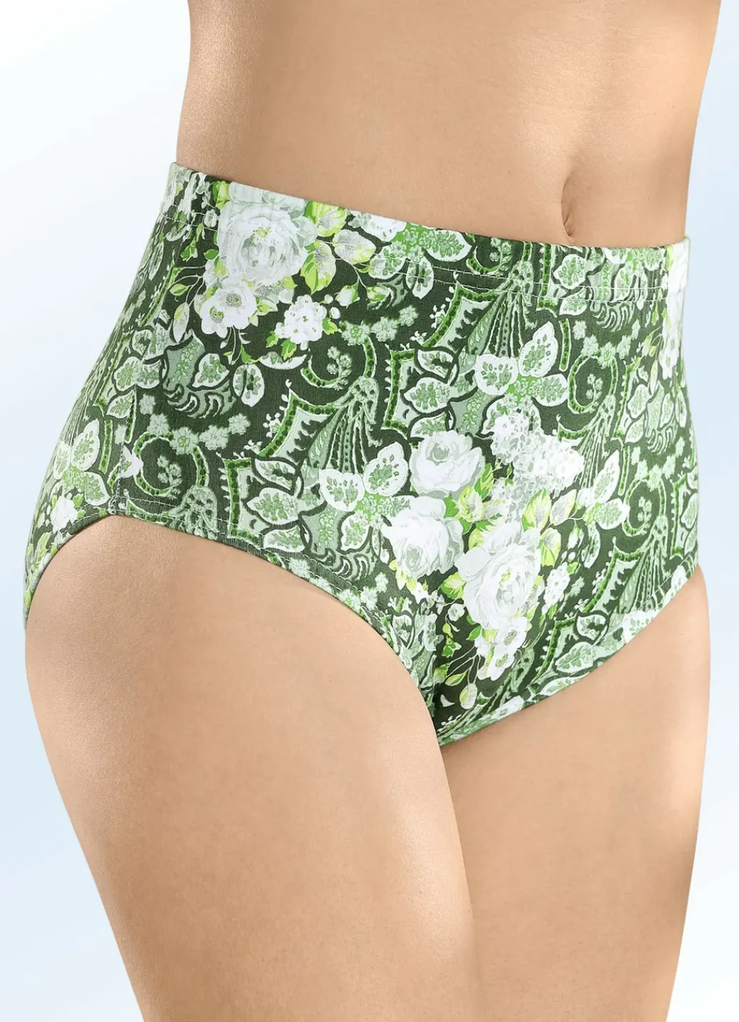 Wäsche|Damenwäsche>Fünferpack Slips mit Gummizug am Bund WEISS-GRÜN