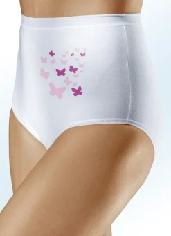 Wäsche|Damenwäsche>Fünferpack Slips mit Schmetterlingsdruck WEISS MIT DRUCK