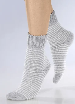 Wäsche|Damenwäsche>Fünferpack Socken mit kuscheliger Frottier-Innenseite 1X GRAU-WEISS, 1X GRAU, 1X SCHWARZ-WEISS, 2X SCHWARZ