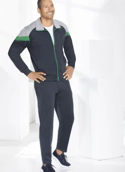 Sport- & Freizeitmode>Freizeitanzug mit elastischen Ärmelabschlüssen MARINE-GRAU