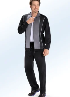 Sport- & Freizeitmode>Freizeitanzug mit elastischen Ärmelabschlüssen SCHWARZ-GRAU