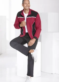 Sport- & Freizeitmode>Freizeitanzug mit Kordelzug im Dehnbund ROT-SCHWARZ