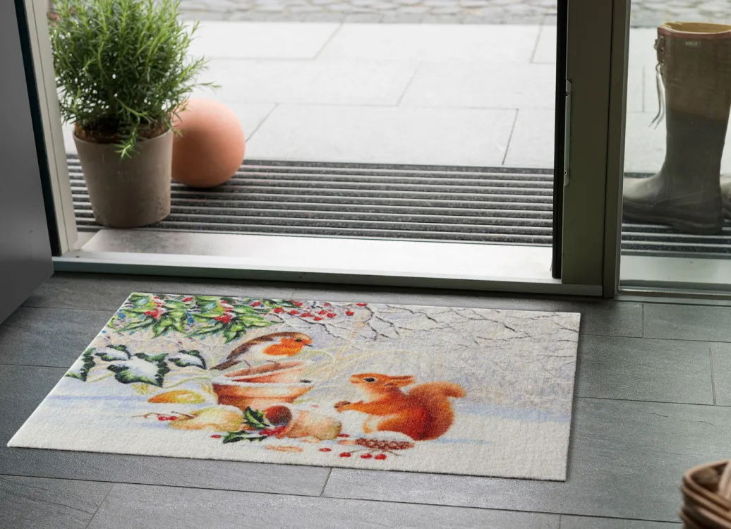 Fußmatten>Fußmatte Eichhörnchen mit Vogel BUNT
