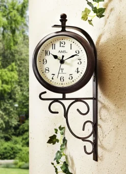 Gartendekoration|Dekoration>Funk-Wanduhr mit Thermometer BRAUN