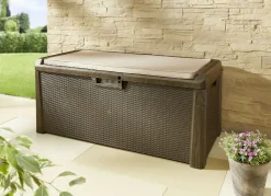 Gartenmöbel>Gartenbox Santorini in elegantem Rattan-Design BRAUN