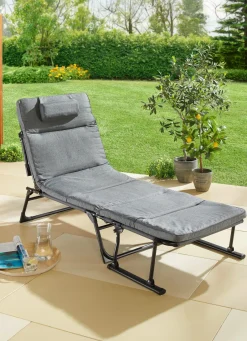 Gartenmöbel|Möbel>Gartenliege 2 in 1 mit zusätzlichem Kopfkissen GRAU-SCHWARZ