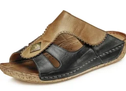 Gemini Schuhe|Damenschuhe>, bequeme Damen-Pantoletten, Weite G, mit Klettverschluss SCHWARZ-COGNAC