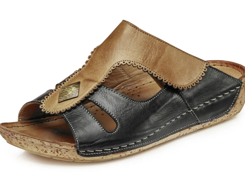 Gemini Schuhe|Damenschuhe>, bequeme Damen-Pantoletten, Weite G, mit Klettverschluss SCHWARZ-COGNAC