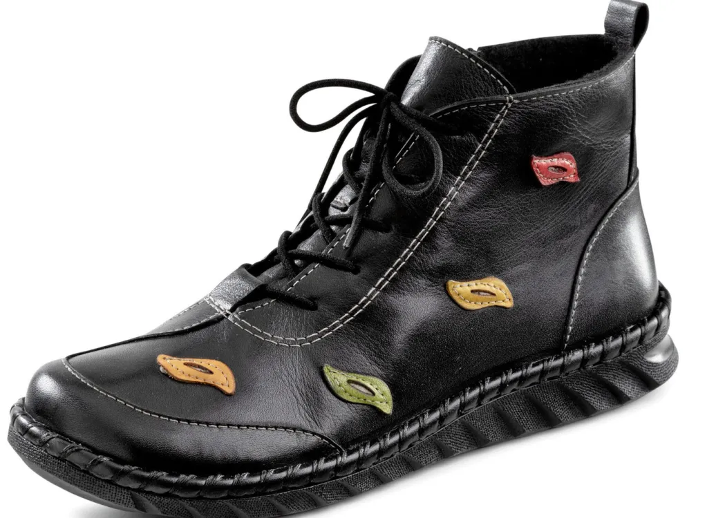 Gemini Schuhe|Damenschuhe>Schnür-Bootie mit pfiffigen, bunten Lederapplikationen SCHWARZ-BUNT