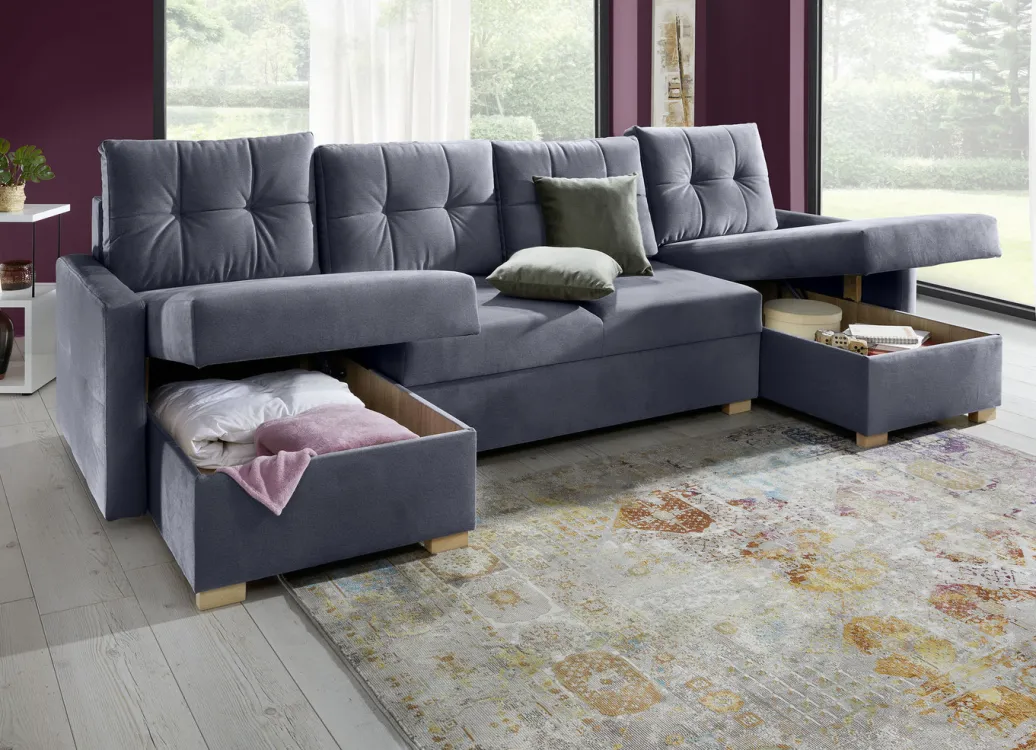 Möbel>Gemütliche Wohnlandschaft mit Bettfunktion und 3 Bettkästen