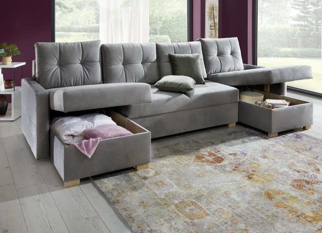 Möbel>Gemütliche Wohnlandschaft mit Bettfunktion und 3 Bettkästen