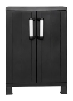 Gartenmöbel>Geräteschrank Garage mit Holzlamellen-Effekt SCHWARZ