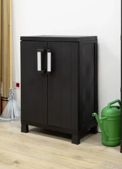 Gartenmöbel></noscript>Geräteschrank Garage mit Holzlamellen-Effekt SCHWARZ