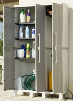 Gartenmöbel>Geräteschrank, 3-türig GRAU