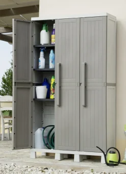 Gartenmöbel></noscript>Geräteschrank, 3-türig GRAU
