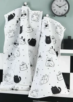 Heimtextilien>Geschirrtücher aus Halbleinen, 3er-Set WEISS-SCHWARZ