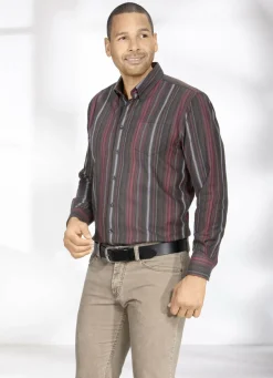 Hemden>Gestreiftes Hemd aus Feinflanell BRAUN-ROT-WEISS