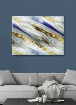 Dekoration>Glasbild mit hochauflösendem Digitaldruck BLAU-GOLD