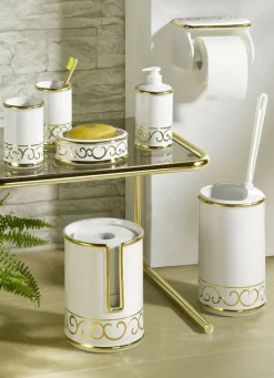 Möbel>Handbemalte Badezimmeraccessoires aus glasierter Keramik CREME-GOLD