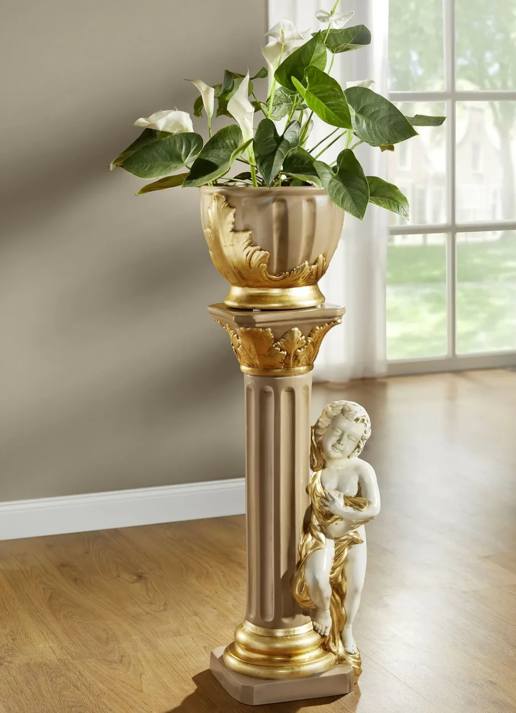 Dekoration>Handbemalte Säule mit Übertopf