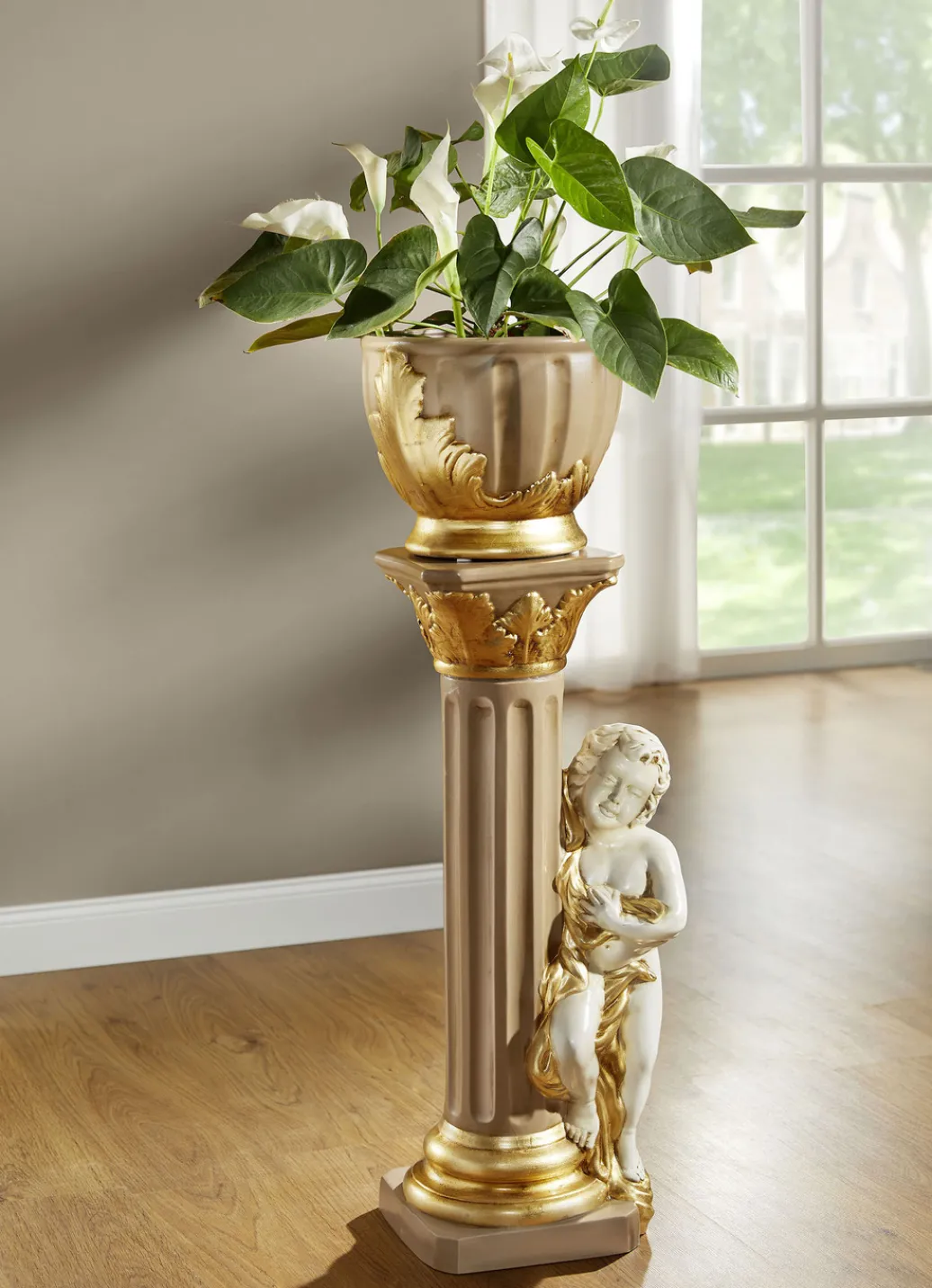 Dekoration>Handbemalte Säule mit Übertopf