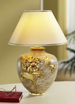 Möbel>Handbemalte Tischleuchte mit echter Blattgoldauflage HELLBRAUN-GOLD