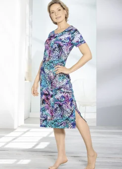 COMODO Kleider|Homewear & Freizeitmode>Hauskleid mit farbbrillantem Inkjet-Druck TÜRKIS-BUNT