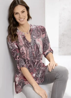 Blusen & Tuniken>Hübsche Shirt-Tunika APRIKOT-ROSÉ-GRAU BUNT