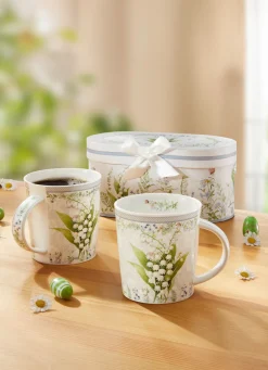 Geschirr>Henkelbecher, 2er-Set WEISS-GRÜN