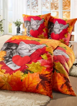Heimtextilien>Herbstliche Bettwäsche-Garnitur in Microfaser-Qualität MULTICOLOR