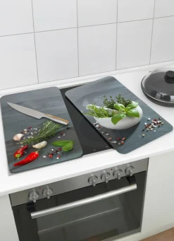 WENKO Haushaltshelfer>Herdabdeckplatten aus Glas, 2er-Set, Motiv Kräuterküche KRÄUTERKÜCHE