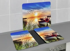 WENKO Haushaltshelfer>Herdabdeckplatten oder Wandblende aus Glas, Motiv IDYLLE AM SEE