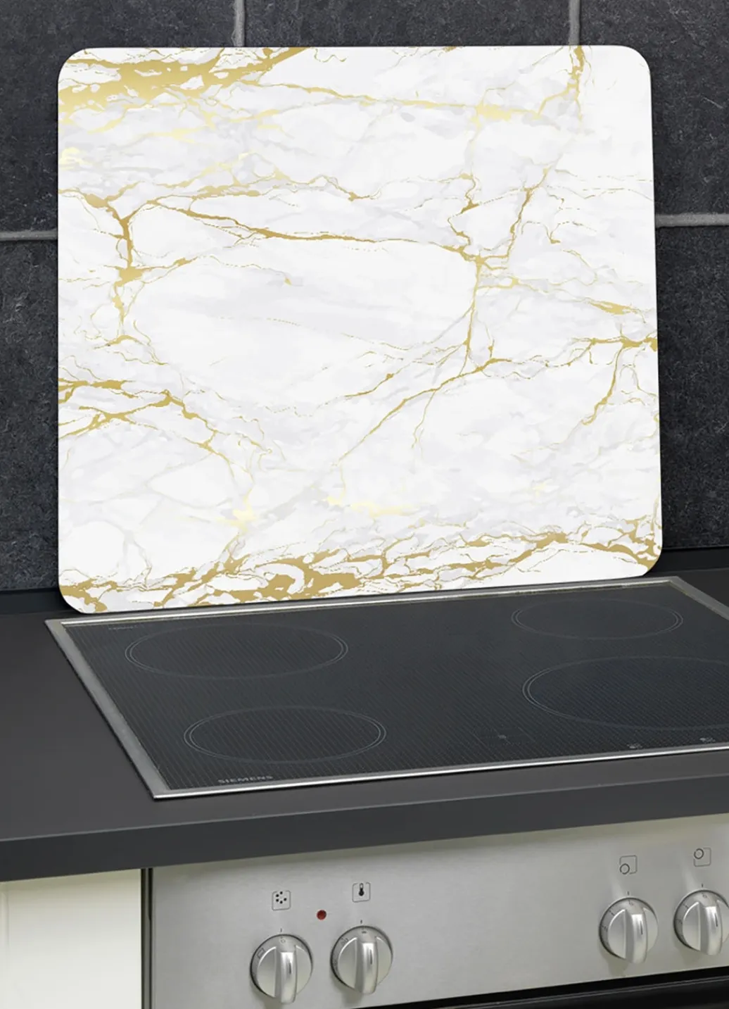 WENKO Haushaltshelfer>Herdabdeckplatten/Wandblende, Motiv MARMOR GOLD