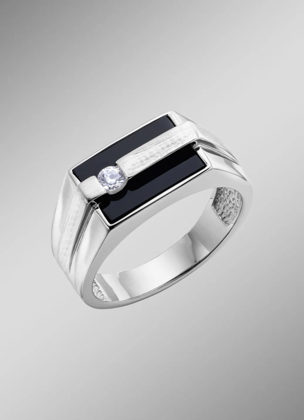 Herren-Silberschmuck>Herrenring aus Silber mit Echt Onyx und synthetischen Zirkonia